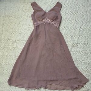 Dusty Rose Lace Applique Evening Dress Cinch Back Formal Gown size medium